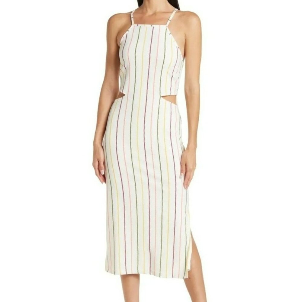 Walter Baker Edgy Cabana Stripe Ezra Midi Dress XL Side Cutouts Contemporary NEW